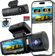 3 Channel 4K WiFi Dash Cam, 4K+1080P+1080P Front Inside and Rear, Triple Dash...