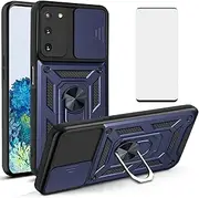 [Asuwish] Phone Case for Samsung Galaxy S20 Glaxay S 20 5G UW 6.2 inch with Slide Camera Cover and Tempered Glass Screen Protector Hard Stand Ring Holder Hybrid Cell Accessories Gaxaly 20S G5 Men Blue