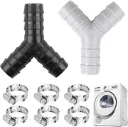 Washing Machine Hose Connector - 3 Way Y Splitter for Washing Machine and Dishwasher, Double Waste Pipe Connector Splitter, Drain Hose Dual Connector, 2 Y-Connector + 6 Hose Clamps for 16-27mm Hoses