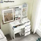 Makeup Vanity Desk Stool Set with LED Lighted & Mirror Dressing Table &6 Drawers