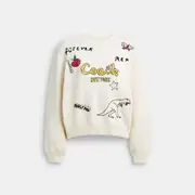 Sketch Print Crewneck Sweater In Organic Cotton