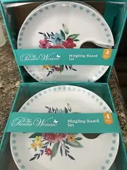 2X Pioneer Woman Mingling Board Set ( 8-Appetizer Plates) W/Wine Glass Holder