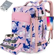 Lumesner Extra Large 40L Travel Backpack, Blue, Unisex, Waterproof, USB Charging Port, Carry-On Approved