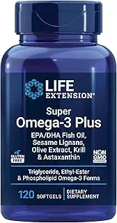 Life Extension Super Omega-3 Plus EPA/DHA With Sesame Lignans, Olive Extract, Krill and Astaxanthin, 120 Count