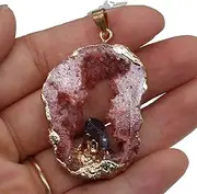 [LE SKY] natural stone pendants irregular geode druzy crystal agate pendants with middle crystal healing agate charms for jewelry making 2 Pcs