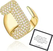 [Fullrainbow] Gold initial rings for women chunky gold rings bubble A-Z initial ring adjustable rings for women Zircon open letter ring