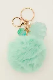 Blue Shell And Pearl Charm Pom Pom Keyring