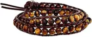 [JewelryWeb] Stainless Steel 6mm Brown Beads and Leather Cord Multi Wrap Bracelet-Wrap-Bracelet for Women