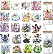 UV DTF Cup Wraps for 16 oz Glass Cups- 20 Sheets Fairy Rub on Transfers for Crafts, Uvdtf Cup Wraps Vinyl Decals for Tumblers, Cold Transfer Stickers for Bookmarks, Wood Furniture, Water Bottles