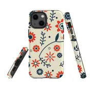 For Apple iPhone 13 mini Case, Armour Back Cover, Orange And Blue Flowers
