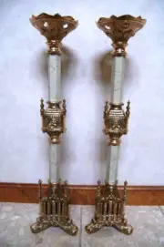 + Pair of Ornate Gothic Church Altar Candlesticks +