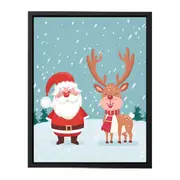 Santa & Reindeer Framed Print Fine Art Poster Print