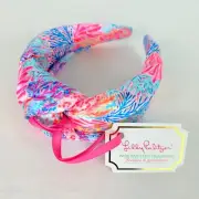 Lilly Pulitzer 3" Wide Knotted Headband Satin in Splashdance Multicolor Spring
