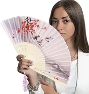 Small Folding Hand Fan - Japanese Silk Folding Fans | with Tassels Silk Bamboo Tassel Fan Antiquity Chinese Fan for Dance Bamboos Fan Manolyee