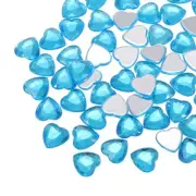 60Pcs Acrylic Heart Rhinestone 12mm Flat Back Gems Stickers, Lake Blue