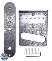 TUOREN 1 Set Telecaster Bridge Plate 3 Way Switch Control Plate Set with Carv