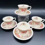 Johnson Brothers Devonshire Coffee Cup and Saucer Sets of 4 England Brown Multi