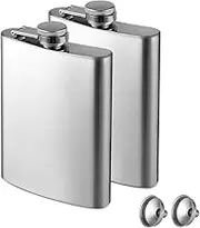 Proxima Direct 2 PCS 8oz Hip Flask for Liquor Stainless Steel with Funnel, Leakproof, Easy Pour, Attached Screw-On Cap, Used for Storing Drinks and Liquor, Men and Women's Gift