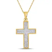 10k Yellow Gold Round Diamond Cross Pendant 1/6 Cttw