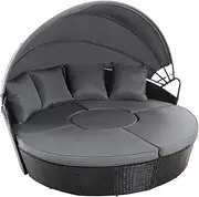 Gardeon Sun Lounge Camping Chair Wicker Folding Day Bed Rattan Lounger, Beach Chairs Sofa Outdoor Furniture Garden Patio Setting Pool Backyard, with Canopy Cushion Pillow Modular Design Black Set of 4