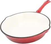 Enameled Cast Iron Round Skillet, Nonstick Enameled Frying Pan with Long Handle, Frying Egg Omeltte Pan Skillet Grill Cookware for Camping Cooking Grilling (25cm)