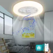 Flush Mount LED Ceiling Fan with Light Bluetooth Speaker Low Profile Ceiling Fan