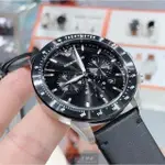 【EMPORIO ARMANI】ARMANI手錶型號AR00023(黑色錶面黑錶殼深黑色真皮皮革錶帶款)