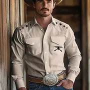 Men's Cow Print Western Shirt Button Up Shirt Cowboy Shirt Long Sleeve Western Vintage Retro Outdoor Casual Spring Fall Turndown Collared Shirts Front Two Pock