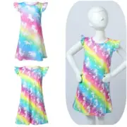 Kids Girls Sleepwear Dress Rainbow Nightdress Princess Summer Gradient Pajamas