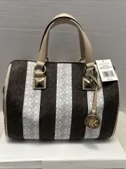 Michael Kors Grayson Medium Duffle Signature Satchel Brown Multi $298 NWT