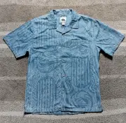 Quicksilver Shirt Men Large Blue Button Up Hawaiian Surf Beach Short Sleeve