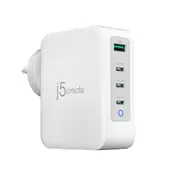 J5create JUP43130 130W GaN USB-C 4-Port Charger - (USB-C PDx 3, USB-A x 1 with Auto Balance Output) - Charge your phones, tablets, or laptops