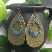 3” Bronze-tone Pendant & Leather Earring Set Drop Dangle New Free Ship A961