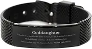 [Generic] Goddaughter Black Shark Mesh Bracelet Engraved with Psalm 145: 18-19, Perfect Idea Gifts for Birthday, Holidays, and Christmas, Inspirational Jewelry for Her, Small, Silver Plated Zinc, Cubic Zirconia