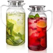 Nicunom 2 Pack Plastic Pitcher 68 Oz, Clear Pitcher with Lid, Water Jug for Fridge, BPA-Free, Ice Tea Pitchers for Juice, Sangria, Lemonade, Milk, Coffee, Cold or Hot Beverages
