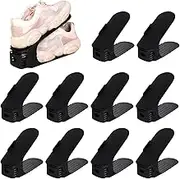 BUNIQ 10 Pieces Adjustable Double Layer Shoe Rack Organizer, Non-Slip, Black, Shoe Stacker/Shoe Holder Set, Space Saver, 3 Height Adjustable, for Shoes