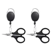 2 Pcs Fishing Scissors Serrated Shears with Retractor Small Line Cutter Black