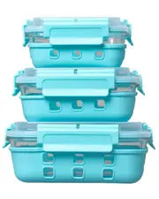 Genicook Set of 3 Rectangular Containers with Hi-Top Lids & Removable Lockdown Levers NoSize NoColor