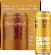 Famous Zero Sugar Soda Passionfruit 250ml (Pack of 4)