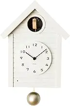 Cuckoo Clock Japanese Handcrafted Solid Wood Pendulum Wall Clock Silent Non-Ticking Hourly Chime Function Battery Operated Modern Decorative for Living Room Bedroom Kids Cuckoo CLOCK CH-059 (WHITE)