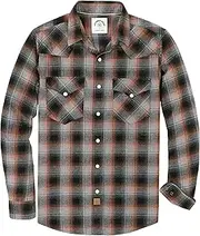Dubinik® Mens Flannel Shirts Long Sleeve Pearl Snap Buttons Western Cowboy Vintage Work Casual with Pockets Plaid Shirt