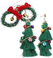 PHENOFICE 2 pairs Xmas Earrings for Christmas Tree Tassel Drop Earrings Holiday Jewelry Parties Festive Occasions Unique Christmas Ornament Accessories