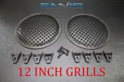 PAIR 12 INCH STEEL SPEAKER SUB SUBWOOFER GRILL MESH COVER W/ CLIPS SCREWS