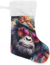 XYMZR Christmas Stocking Gorilla Style Portrait Black 18” Christmas Stockings with Plush Faux Fur Cuff Decoration for Holiday Family Party, Multi-colored