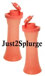 Tupperware Mini Hourglas Salt and Pepper Shakers Coral Guava 4 Inch Personal Set
