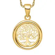 14K Solid Yellow Gold Tree of Life Round Necklace