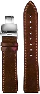 KTKBXUDMUL Retro Genuine Leather Watchband for Casio A158W A168 / F91w / AE-1200WHD/A158/A159/A169/AE1200 Vintage Watch Bracelet Strap(Brown Silver)