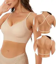 [BOUFOR] Seamless Low Back Bra Wireless Padded Bralette Thin Straps Comfort Halter Backless Cross Multiway Convertible Bras