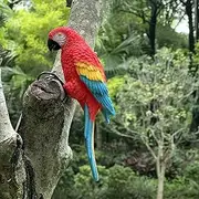 Handsider Realistic Parrot Sculpture Resin Hanging Parrots Garden Statues Lifelike Bird Figurines Landscape Ornament Patio Yard Lawn Figurine Tree Decor, Outdoor Garden Wall Statues (Red)