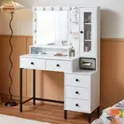 Dressing Table With 11 LED Lights Mirror and 5 Drawers Vanity Table Makeup Desk